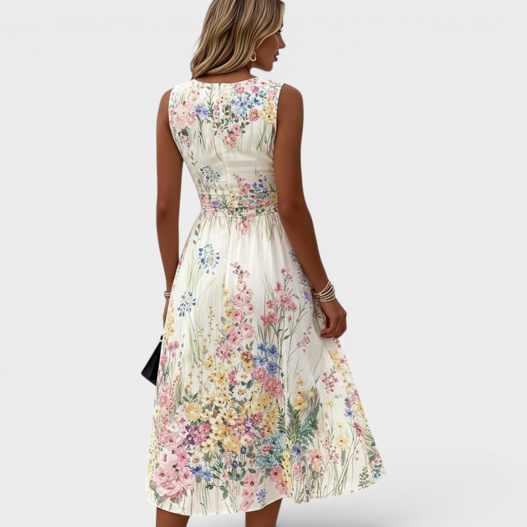 The Talia | Sleeveless Floral Midi Dress