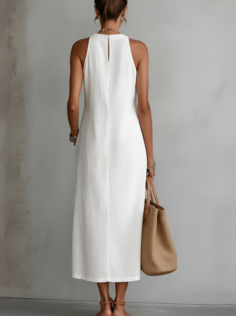 Vestido Juniper midi con cuello alto y encaje
