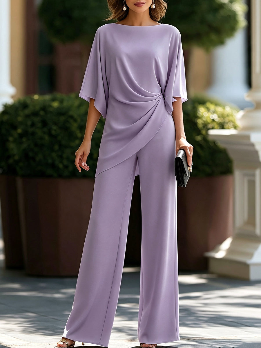 Gabriella, Conjunto de Blusa Drapeada y Pantalón Ancho