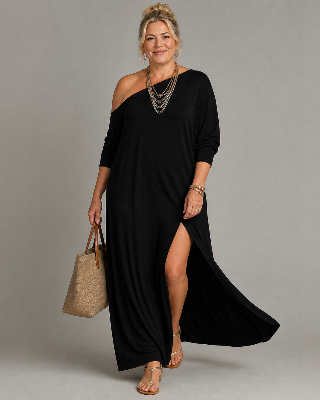 Asterelle | Vestido fluido de un hombro con abertura lateral