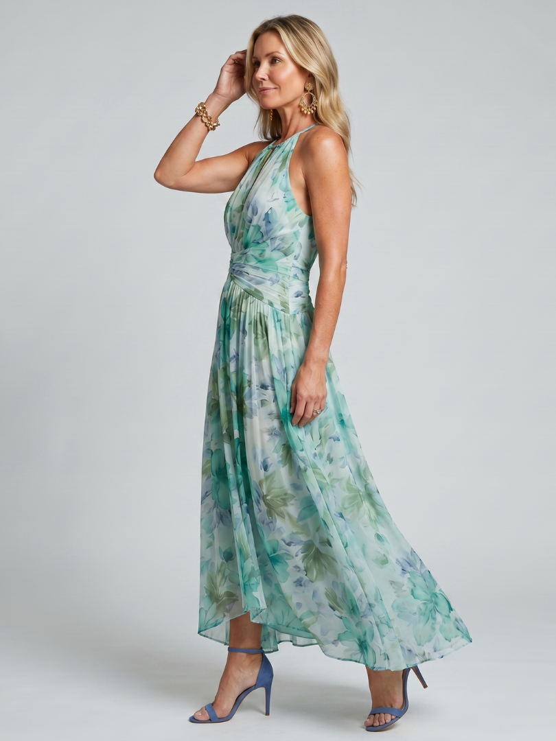 The Portia | Pleated Halter Floral Midi Dress