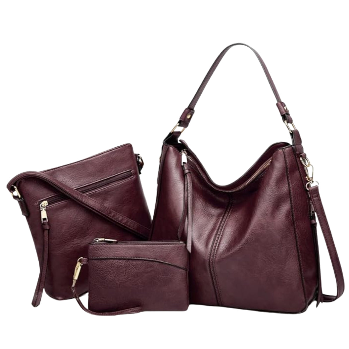 Conjunto de Bolsos de Piel · 3 Piezas: Bolso, Bandolera y Neceser