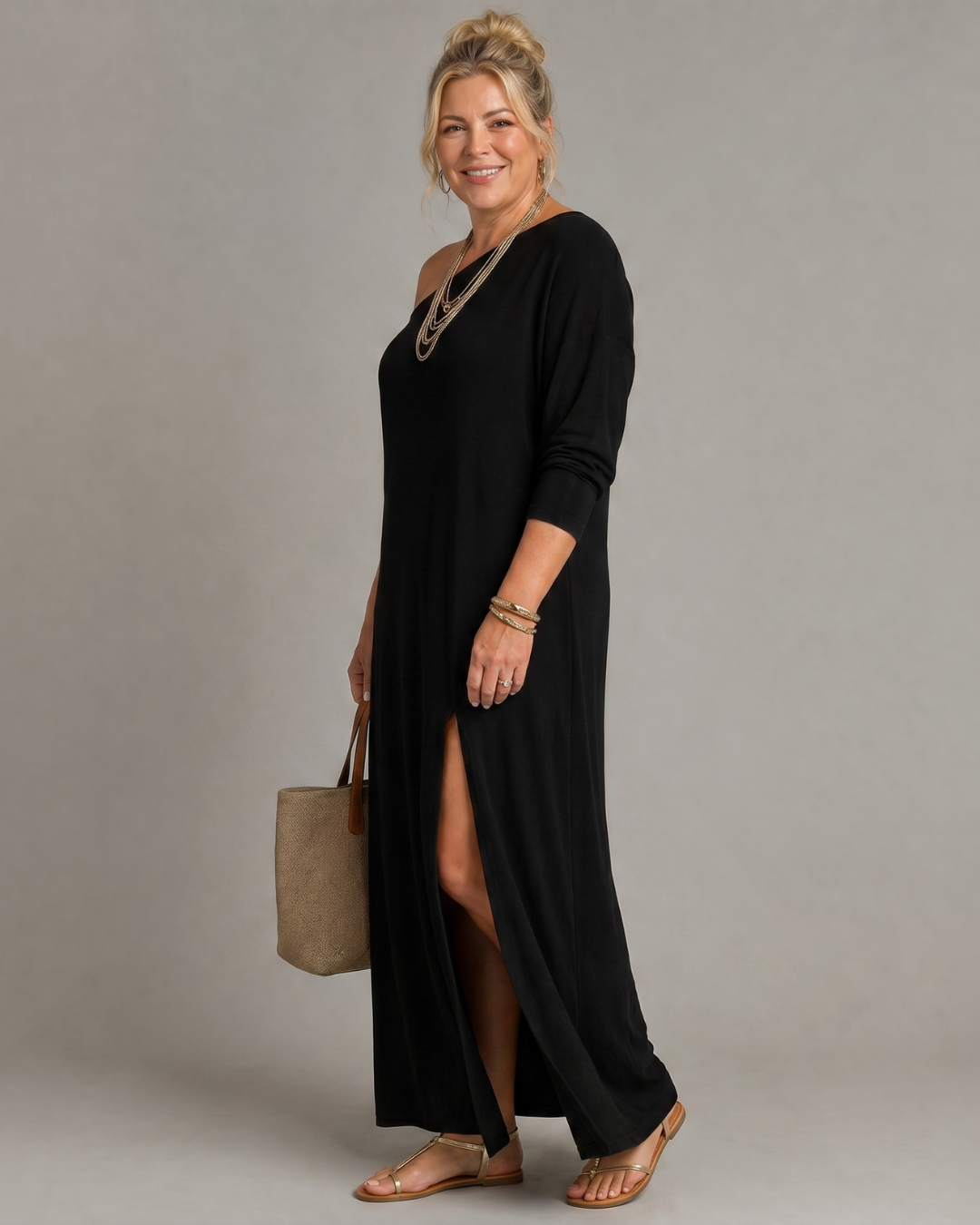 Asterelle | Vestido fluido de un hombro con abertura lateral