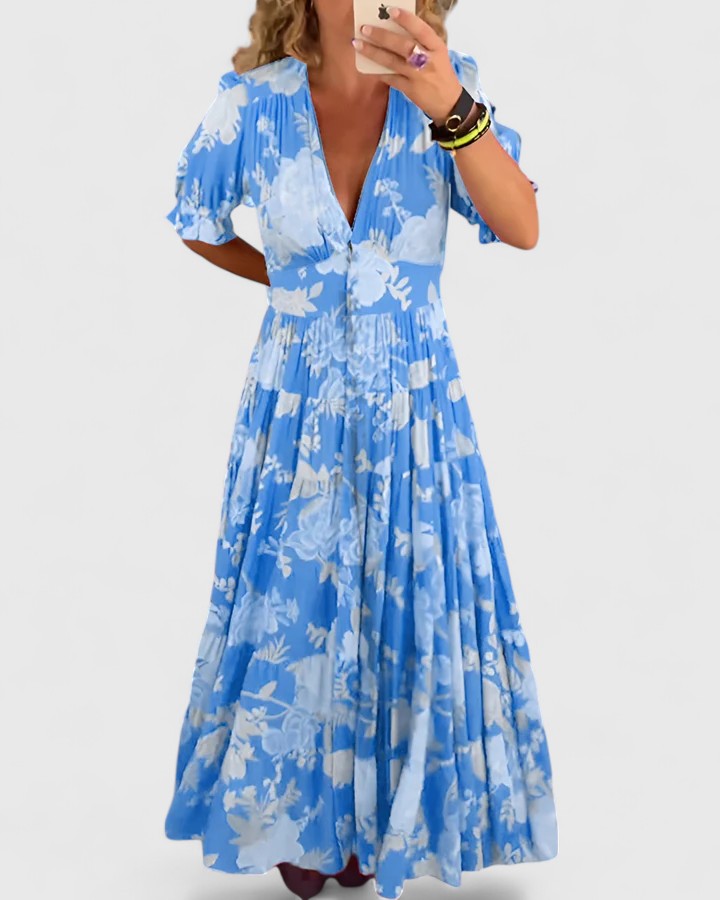 The Mireille | Elegant Floral V-Neck Dress
