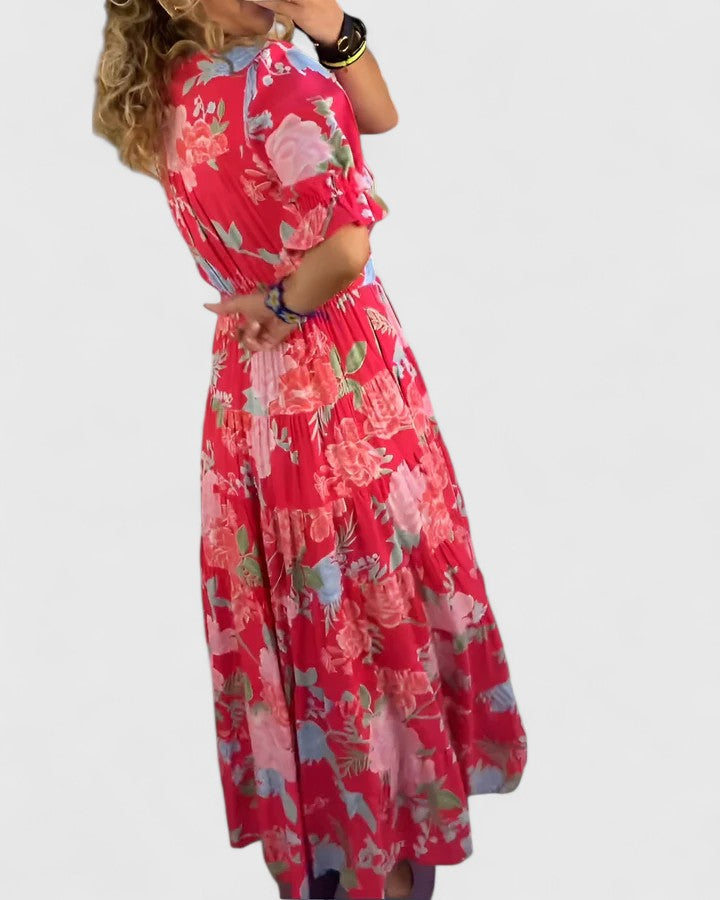 The Mireille | Elegant Floral V-Neck Dress
