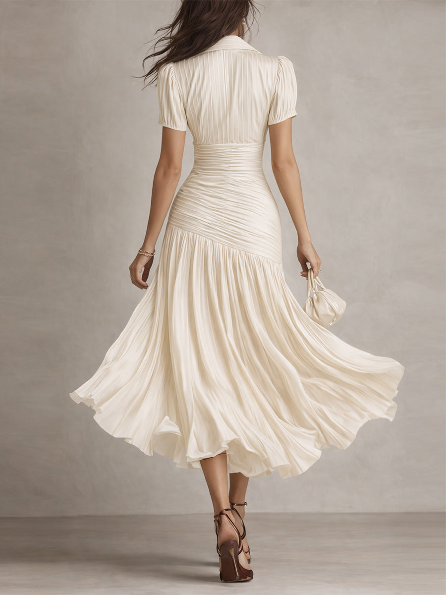 The Adrienne | Retro Striped Satin Midi Dress
