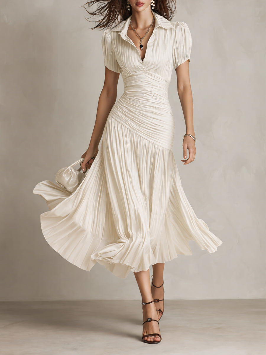 The Adrienne | Retro Striped Satin Midi Dress