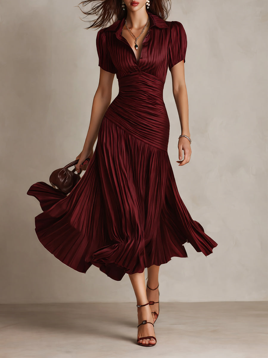 The Adrienne | Retro Striped Satin Midi Dress