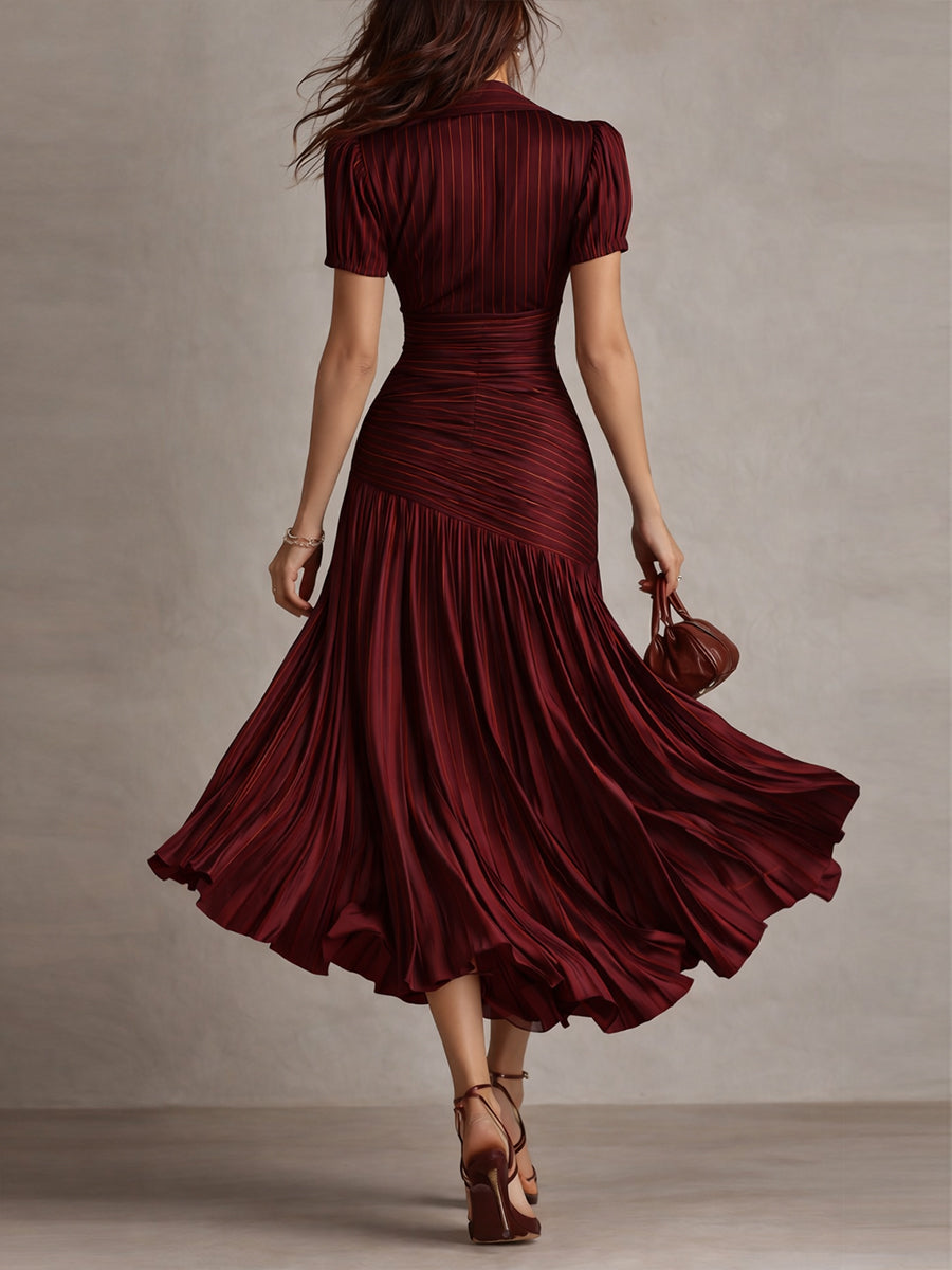 The Adrienne | Retro Striped Satin Midi Dress