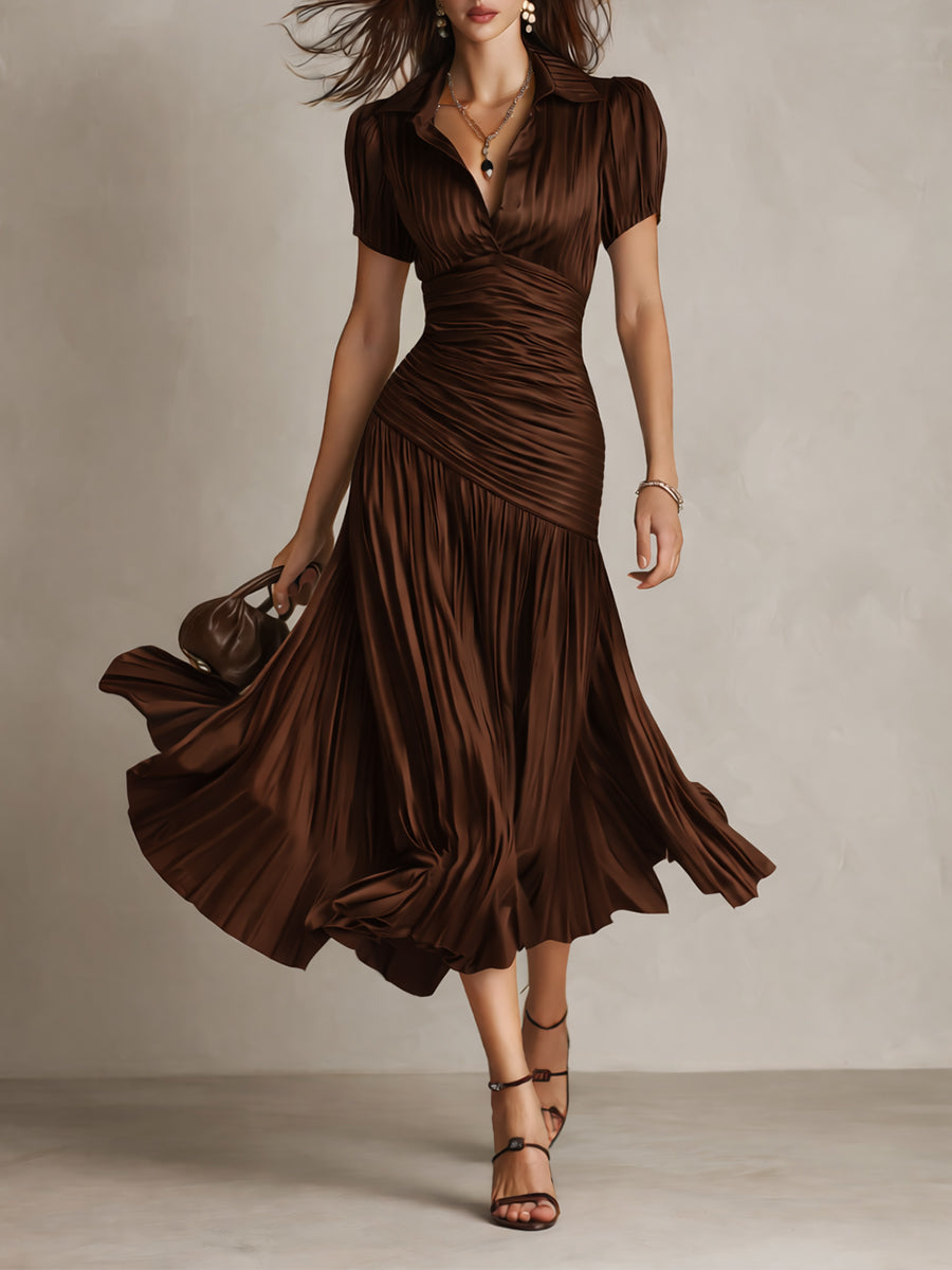 The Adrienne | Retro Striped Satin Midi Dress