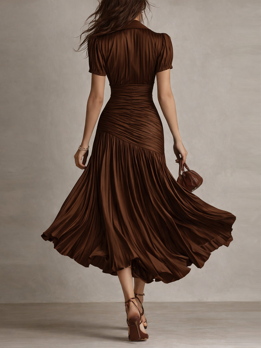 The Adrienne | Retro Striped Satin Midi Dress