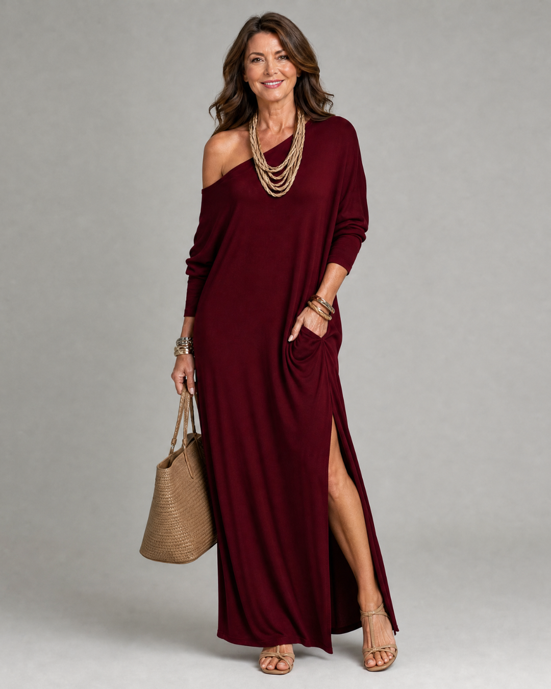 Asterelle | Vestido fluido de un hombro con abertura lateral
