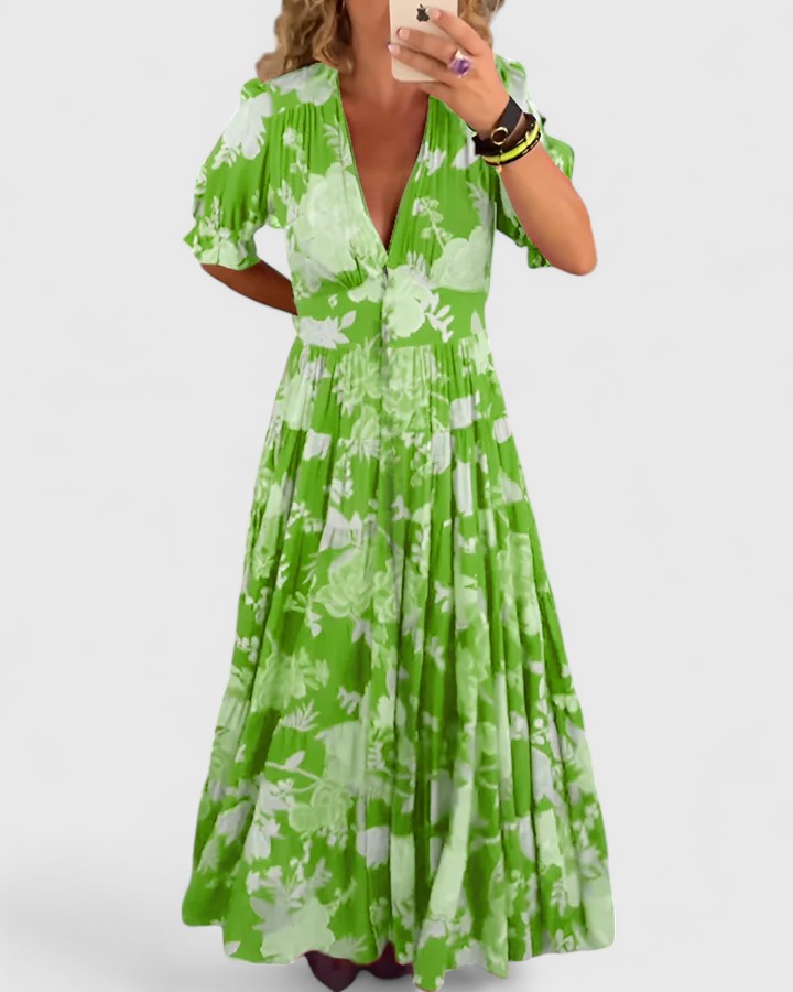 The Mireille | Elegant Floral V-Neck Dress