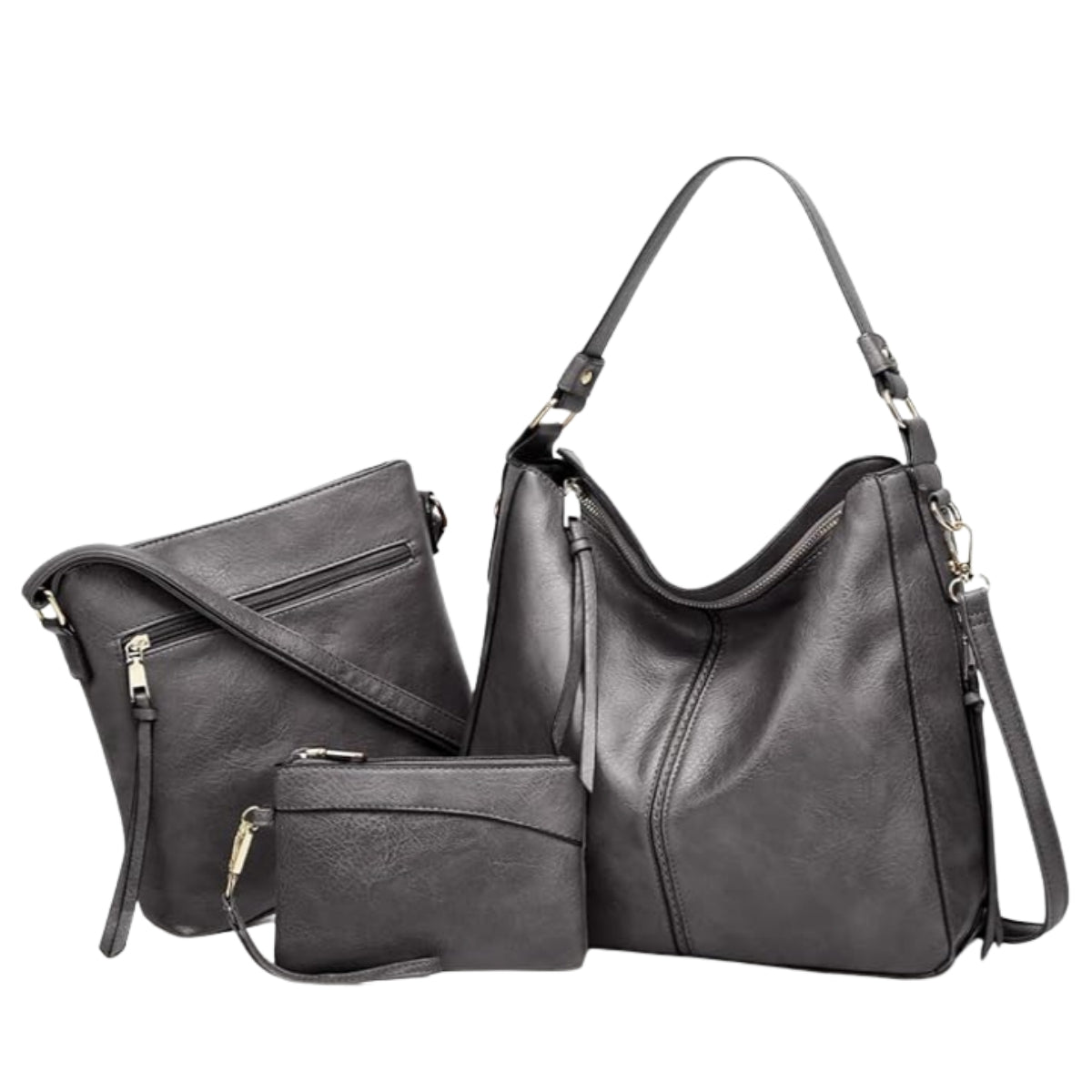 Conjunto de Bolsos de Piel · 3 Piezas: Bolso, Bandolera y Neceser