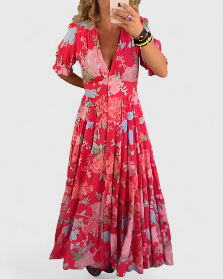 The Mireille | Elegant Floral V-Neck Dress