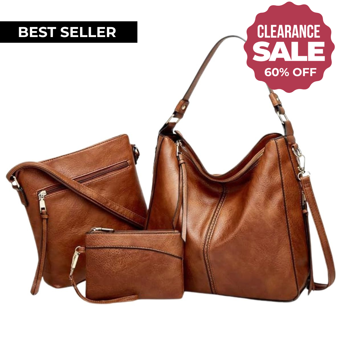 Conjunto de Bolsos de Piel · 3 Piezas: Bolso, Bandolera y Neceser