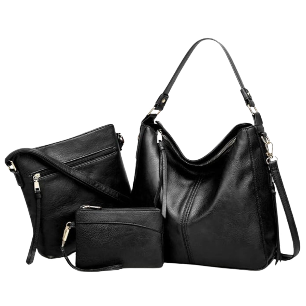 Conjunto de Bolsos de Piel · 3 Piezas: Bolso, Bandolera y Neceser
