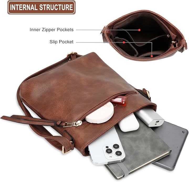 Conjunto de Bolsos de Piel · 3 Piezas: Bolso, Bandolera y Neceser