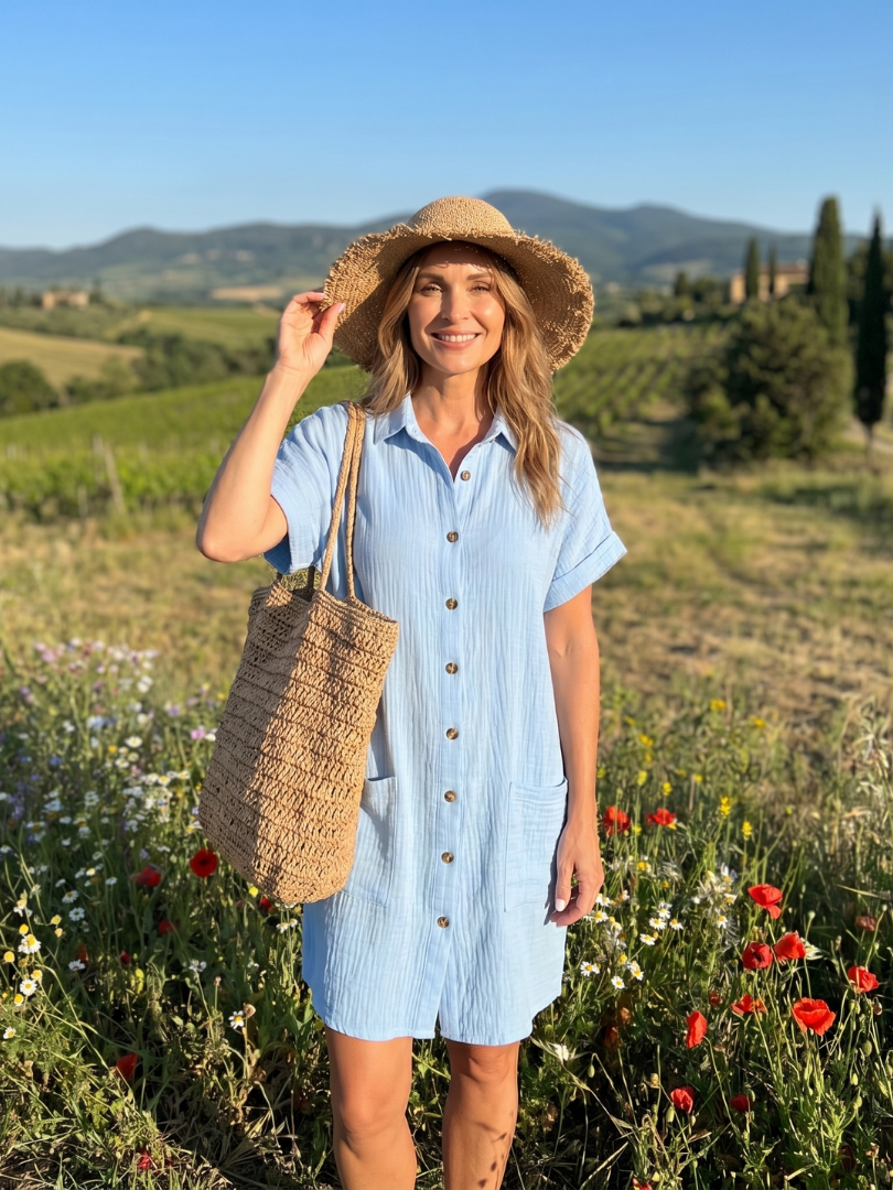 Vestido Lena camisero con bolsillos, corto