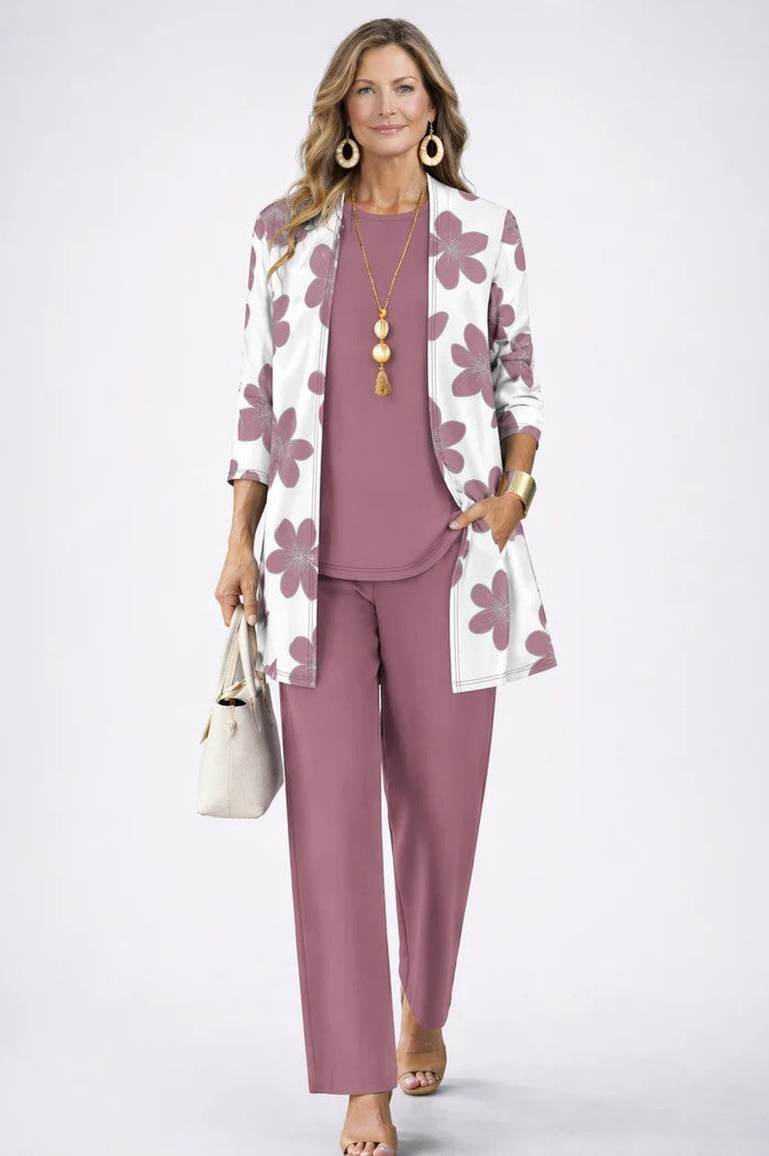ALBA | CONJUNTO DE TRES PIEZAS CON CÁRDIGAN ESTAMPADO