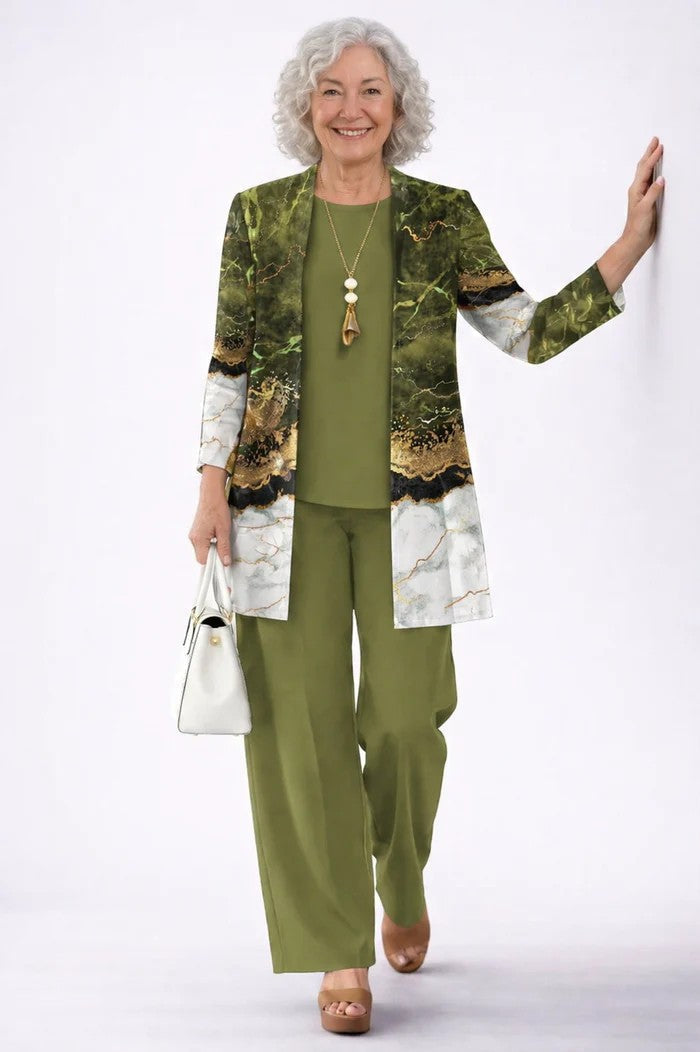 ALBA | CONJUNTO DE TRES PIEZAS CON CÁRDIGAN ESTAMPADO