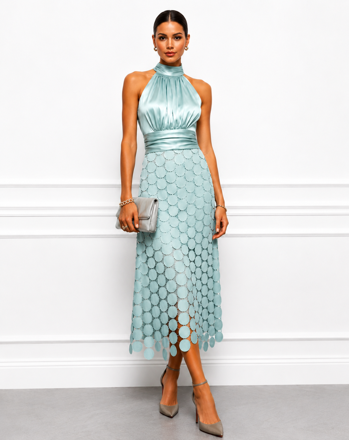 Vestido Irene midi de gala con escote halter