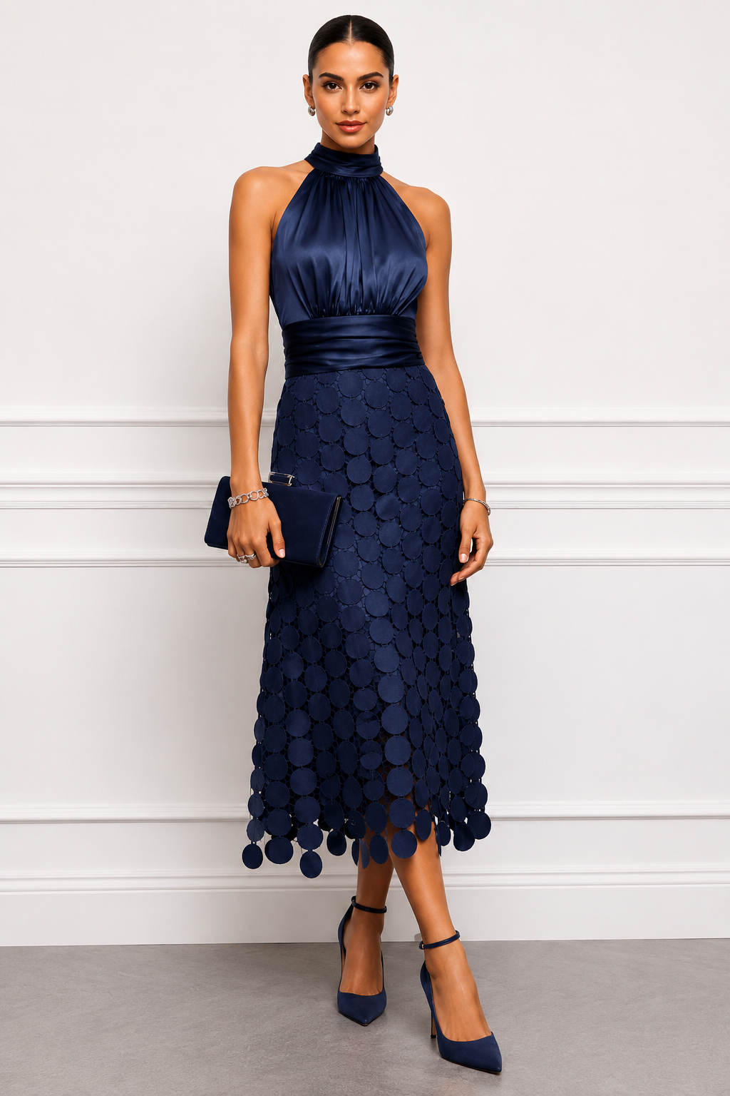 Vestido Irene midi de gala con escote halter