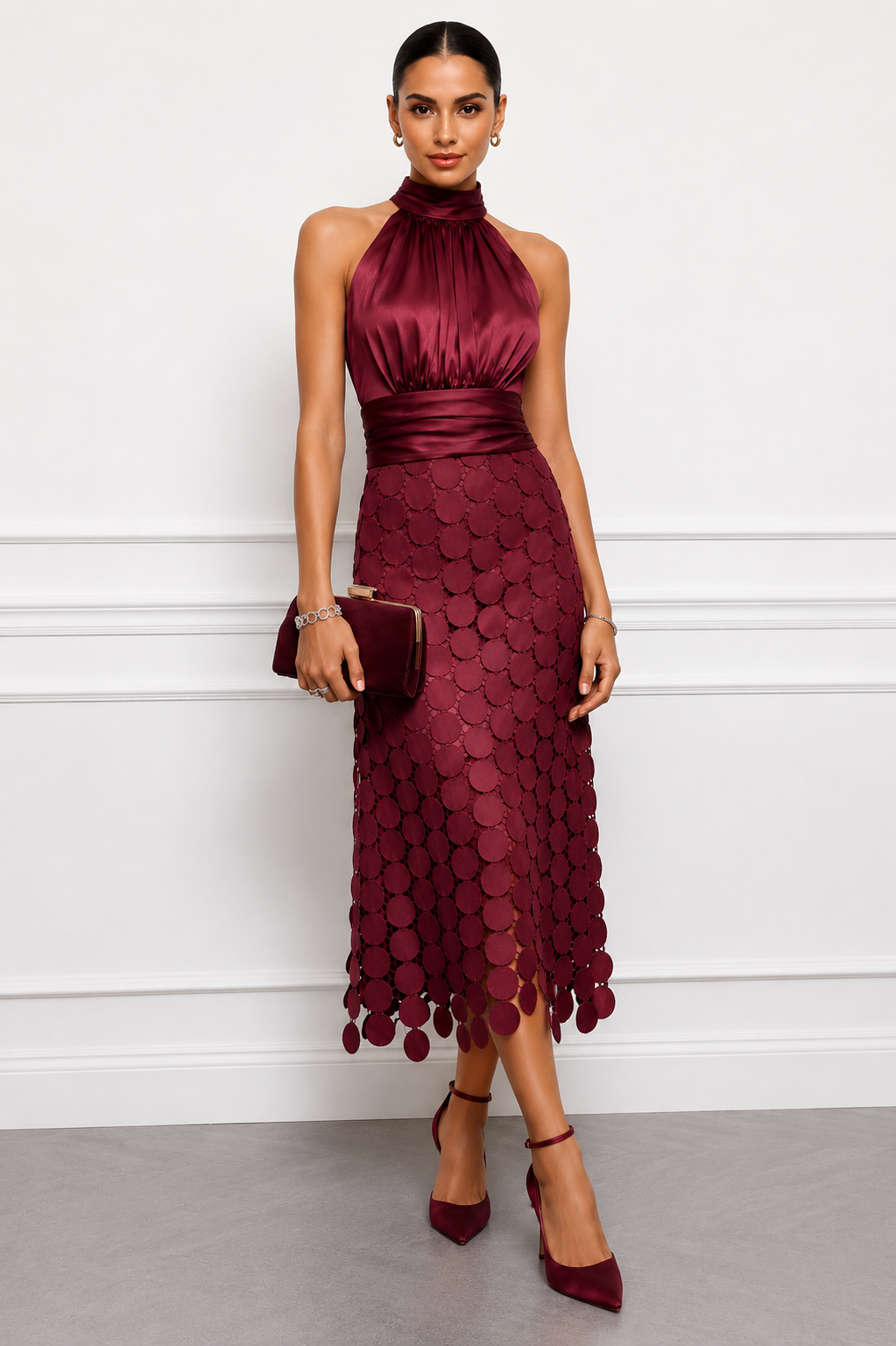 Vestido Irene midi de gala con escote halter