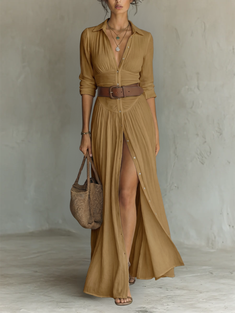 The Palmera | Notched Collar Maxi Dress