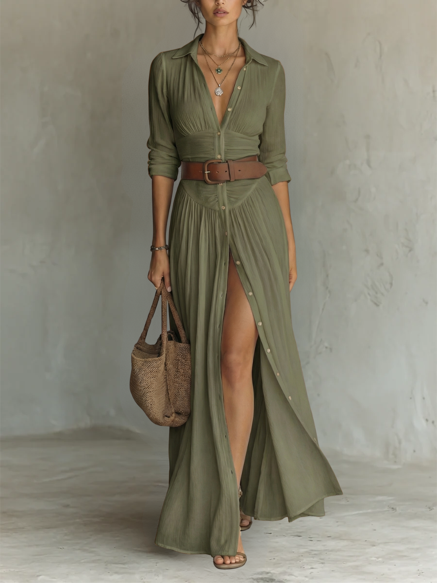 The Palmera | Notched Collar Maxi Dress