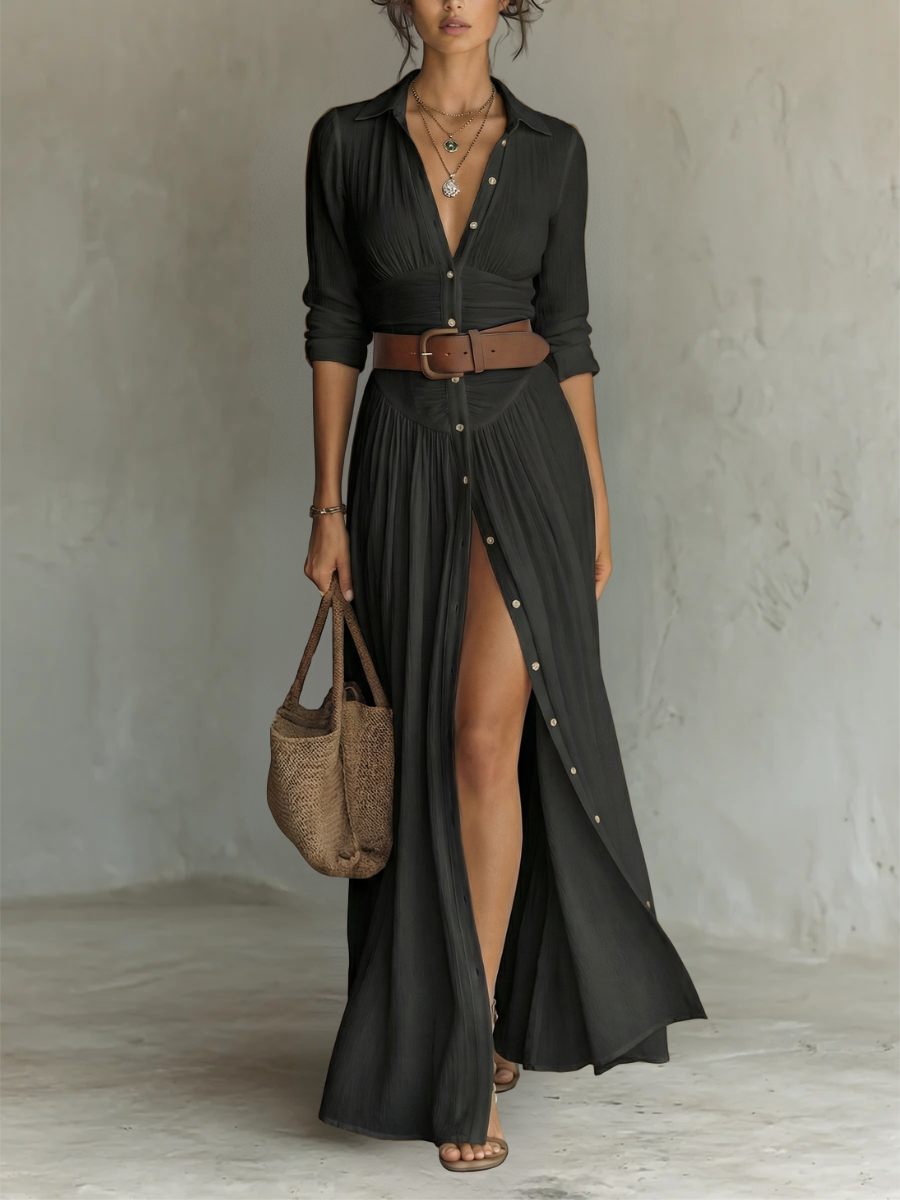 The Palmera | Notched Collar Maxi Dress