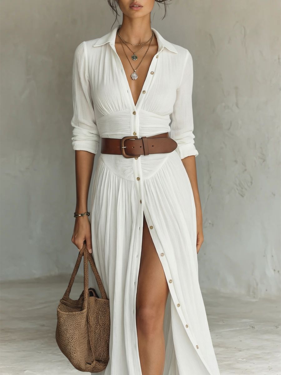 The Palmera | Notched Collar Maxi Dress