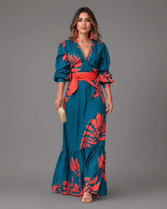 The Demi | Tropical Print Wrapped Maxi Dress