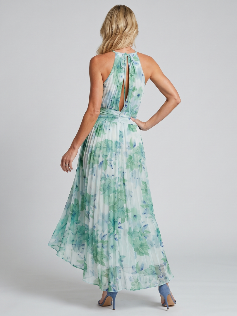 The Portia | Pleated Halter Floral Midi Dress