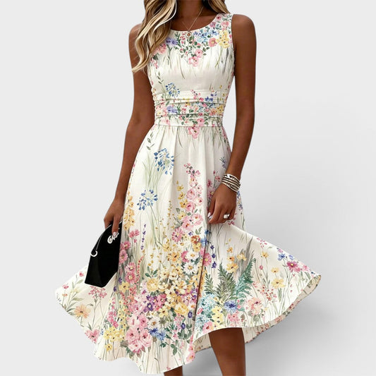 The Talia | Sleeveless Floral Midi Dress