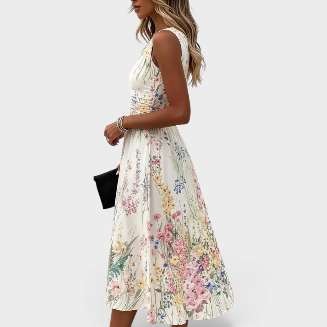 The Talia | Sleeveless Floral Midi Dress