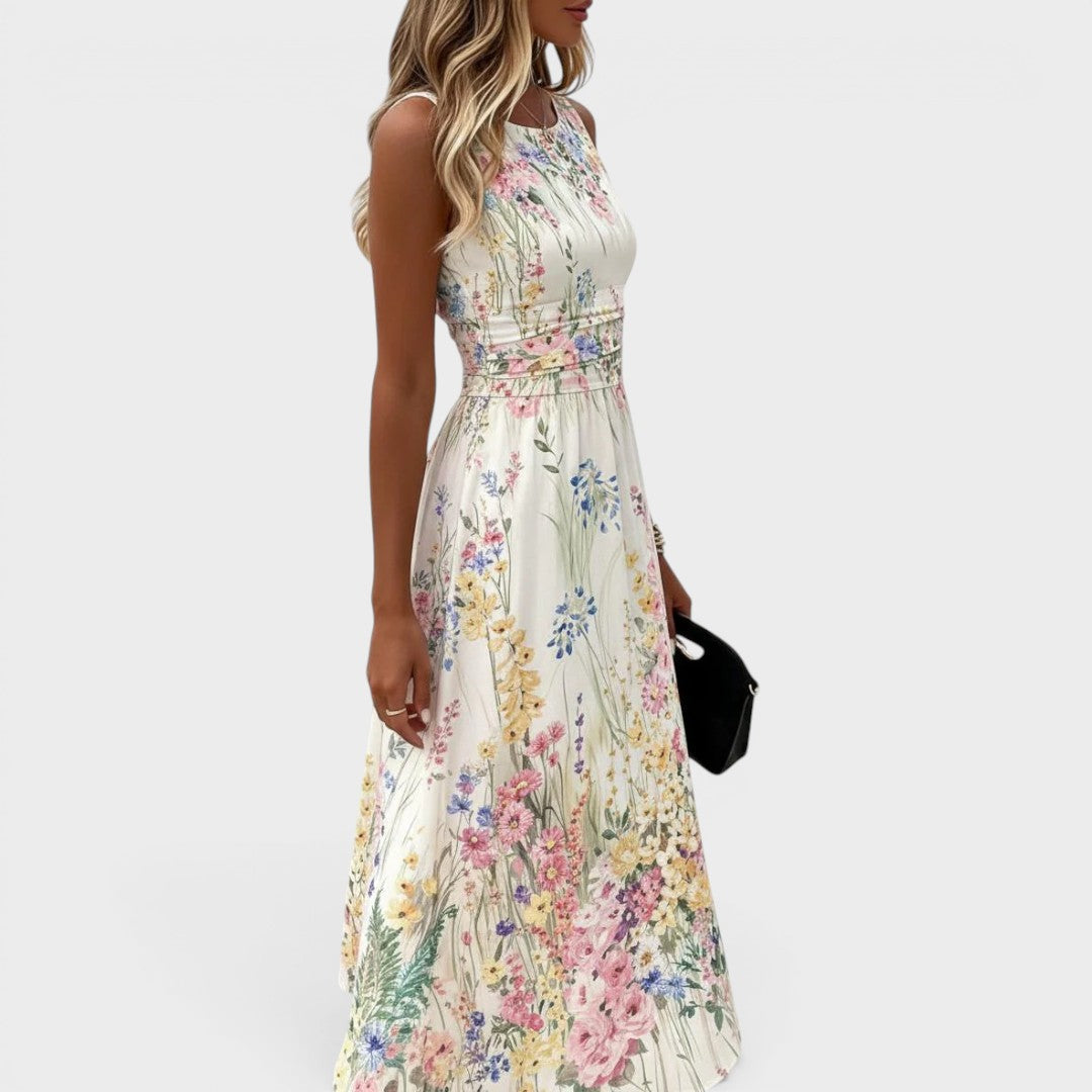The Talia | Sleeveless Floral Midi Dress
