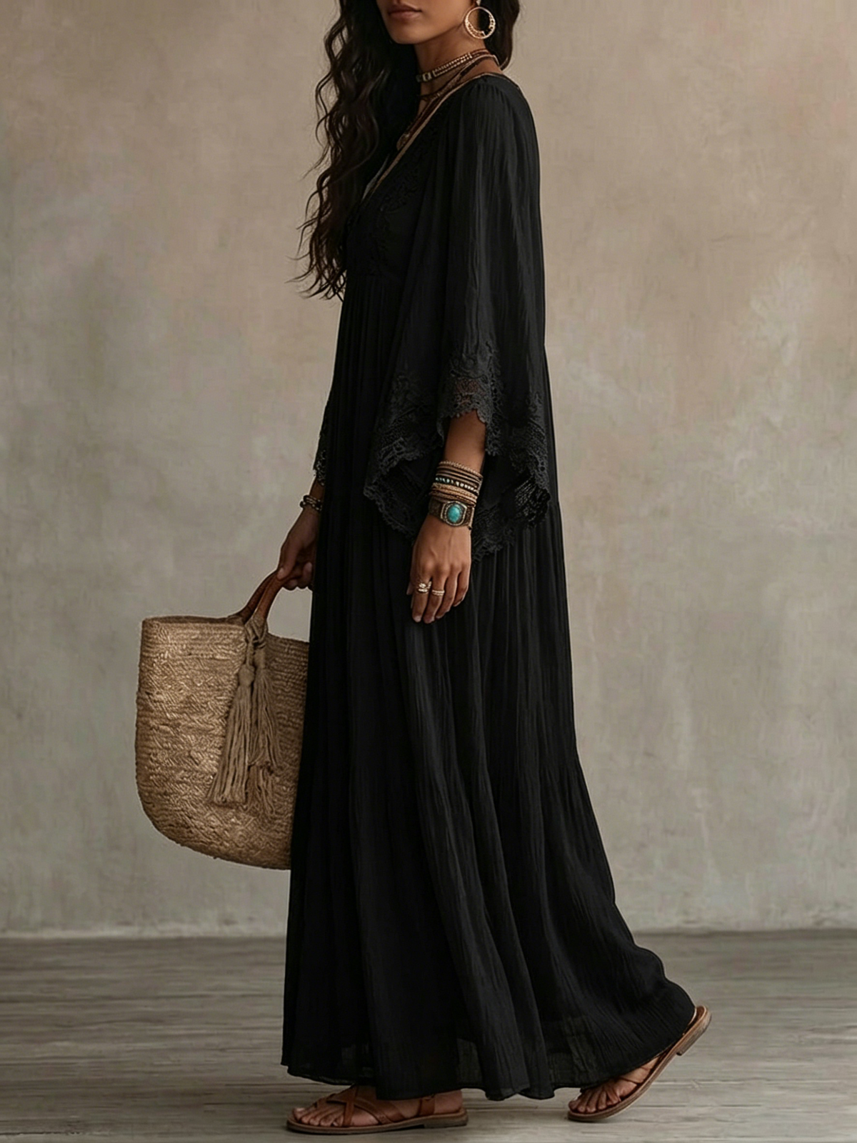 Vestido Ravenna maxi con mangas murciélago
