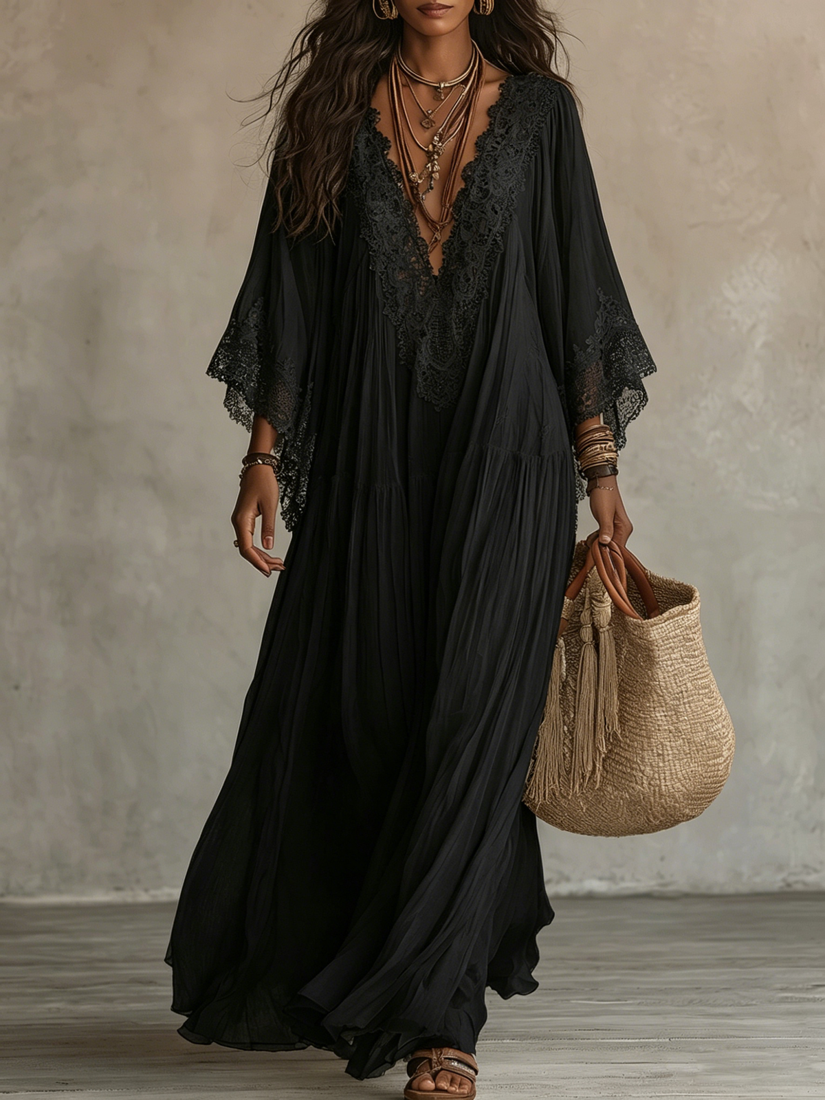 Vestido Ravenna maxi con mangas murciélago