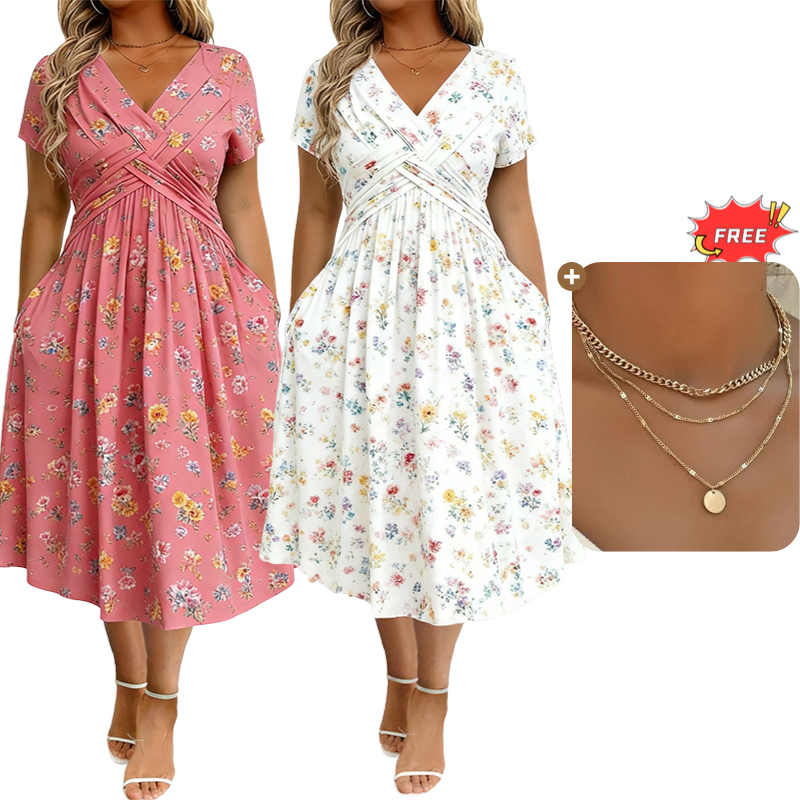 👗🔥 ¡OFERTA DEL 50% DE DESCUENTO! Vestido floral para mujer con escote en V – Elegante, favorecedor y perfecto para cualquier ocasión ✨