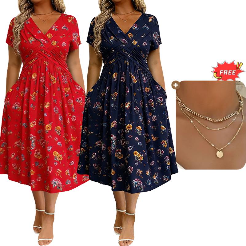 👗🔥 ¡OFERTA DEL 50% DE DESCUENTO! Vestido floral para mujer con escote en V – Elegante, favorecedor y perfecto para cualquier ocasión ✨