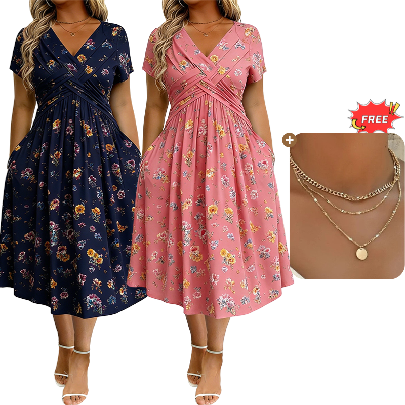 👗🔥 ¡OFERTA DEL 50% DE DESCUENTO! Vestido floral para mujer con escote en V – Elegante, favorecedor y perfecto para cualquier ocasión ✨