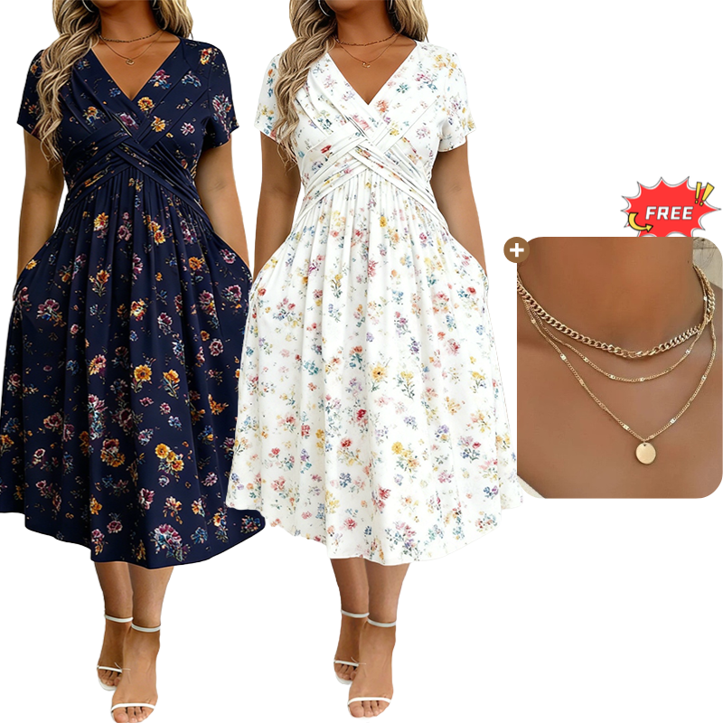 👗🔥 ¡OFERTA DEL 50% DE DESCUENTO! Vestido floral para mujer con escote en V – Elegante, favorecedor y perfecto para cualquier ocasión ✨