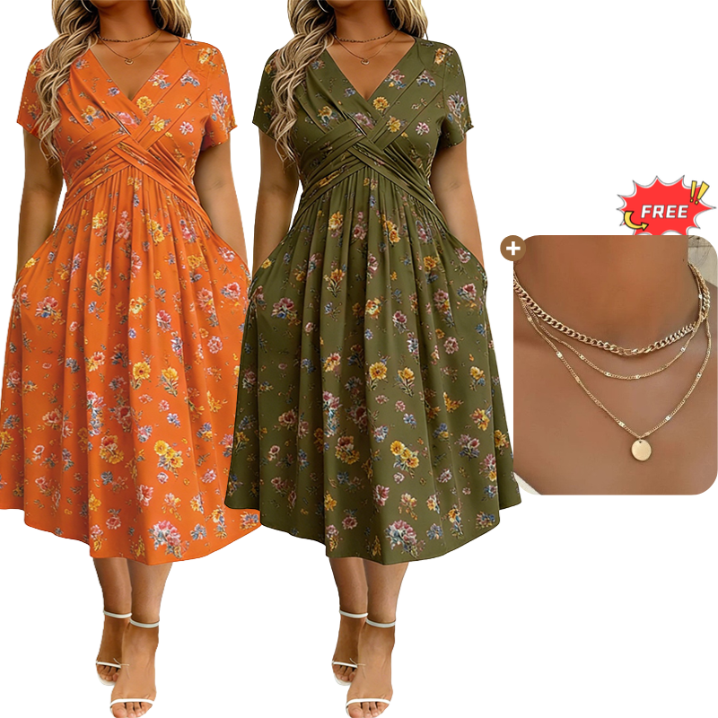 👗🔥 ¡OFERTA DEL 50% DE DESCUENTO! Vestido floral para mujer con escote en V – Elegante, favorecedor y perfecto para cualquier ocasión ✨