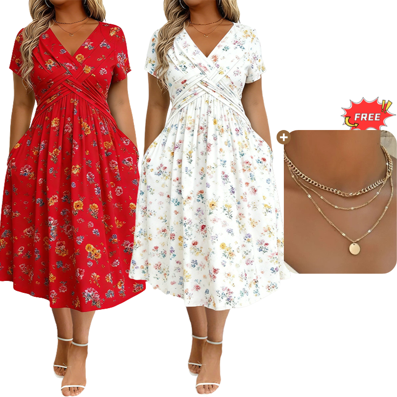 👗🔥 ¡OFERTA DEL 50% DE DESCUENTO! Vestido floral para mujer con escote en V – Elegante, favorecedor y perfecto para cualquier ocasión ✨