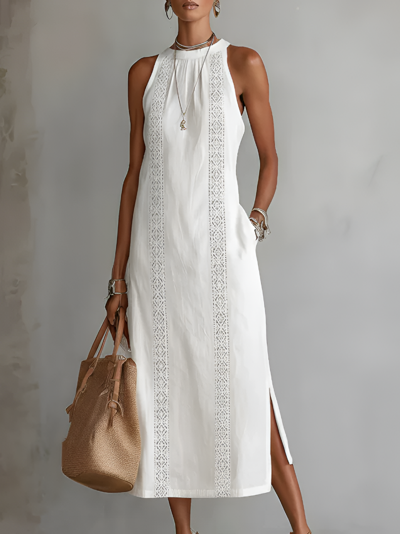 Vestido Juniper midi con cuello alto y encaje