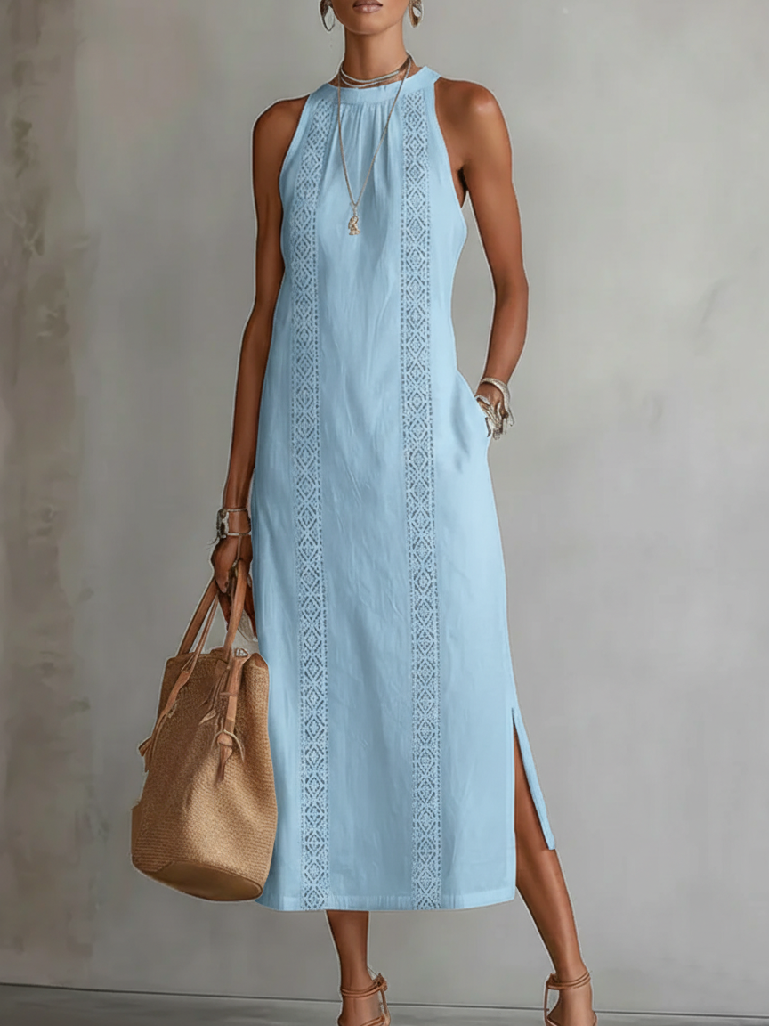 Vestido Juniper midi con cuello alto y encaje