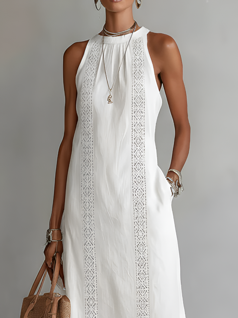 Vestido Juniper midi con cuello alto y encaje