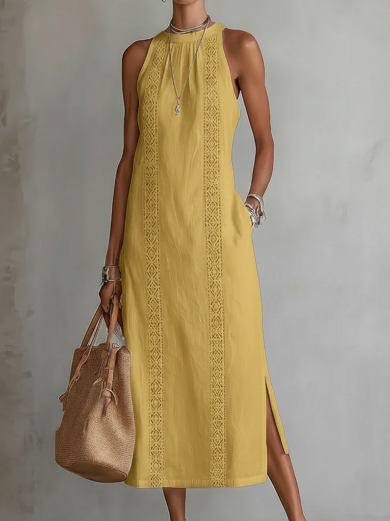 Vestido Juniper midi con cuello alto y encaje