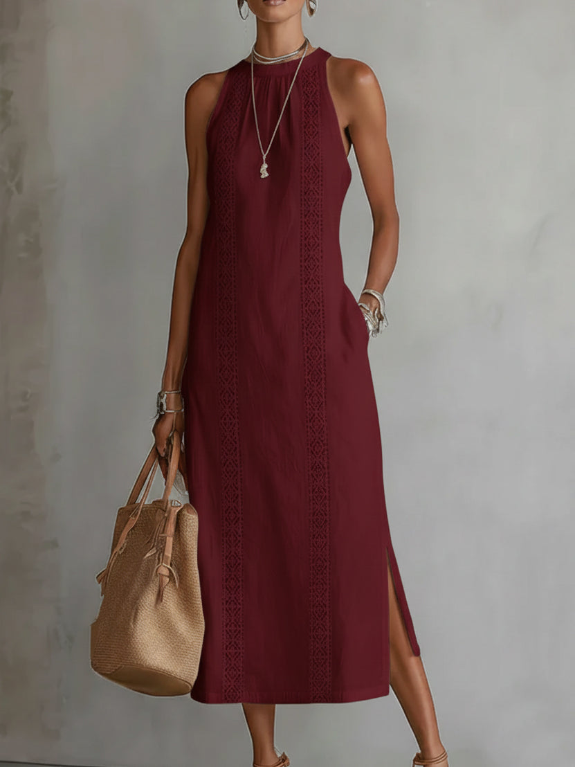 Vestido Juniper midi con cuello alto y encaje